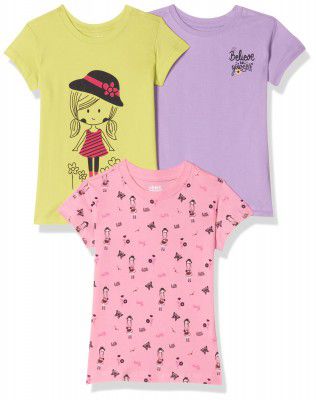 Amazon Brand - Jam & Honey Girls 100% Cotton Printed Half Sleeves T-Shirt | Age 2-12 Years (Pack of 3)