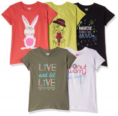 Amazon Brand - Jam & Honey Girl's 100% Cotton Printed Regular Fit Long Sleeve T-Shirt (Pack of 5)
