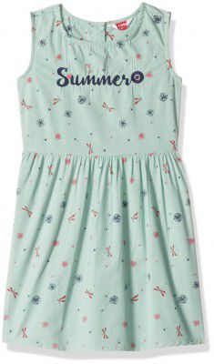 Amazon Brand - Jam & Honey Girls Knee-Length Cotton Printed Regular Fit Sleeveless Dress
