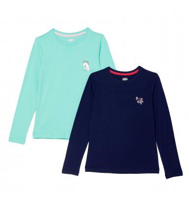 Amazon Brand - Jam & Honey Girls' Pack of 2 100% Soft & Pure Cotton Full Sleeve T-Shirts That are Both Comfortable and Stylish