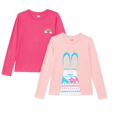 Amazon Brand - Jam & Honey Girl's ' Pack of 2 100% Soft & Pure Cotton Full Sleeve Regular Fit T-Shirts That are Both Comfortable and Stylish