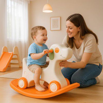 Amazon Brand - Jam & Honey 3-in-1 Puppy Push On Ride On Rocker for Kids | 12 Months+ | Orange