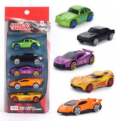 Amazon Brand - Jam & Honey Premium Die-Cast Metal Car | Free Wheel Toy Vehicle | Pack of 5 | Multicolor