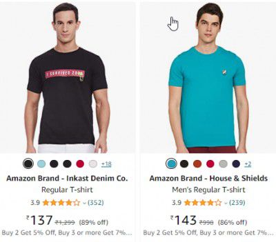Amazon Brand Men's T-Shirts minimum 80% off