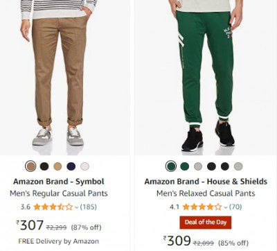 Amazon Brand Men's Trousers minimum 80% off