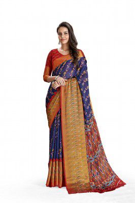 Amazon Brand - Myx Women Chiffon Blue Color Saree (Triyngal-Blue)
