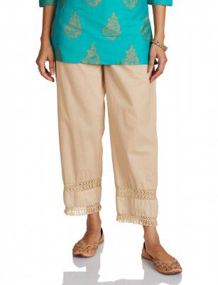 Amazon Brand - Myx Women's Straight Cotton Relaxed Fit Palazzo with Lace