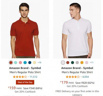 Amazon brand Polo Upto 84% off | From ₹159