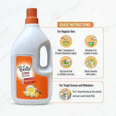 Amazon Brand - Presto! Citrus Dishwash Gel | 2 Litre