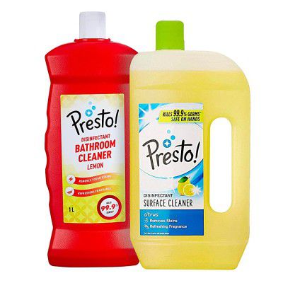 Amazon Brand - Presto! Citrus Floor Cleaner 975 ml + Lemon Bathroom Cleaner 1 L
