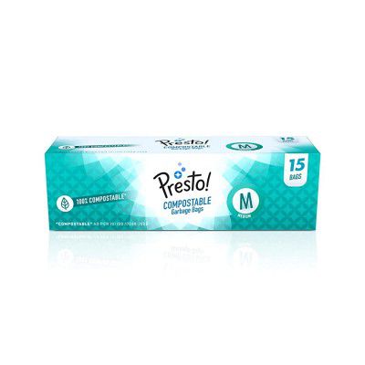Amazon Brand - Presto! Compostable Garbage Bags, Medium - 15 bags/roll
