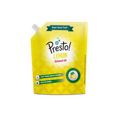 Amazon Brand - Presto! Dishwash Gel Refill Pouch | Lemon | 2 Litre