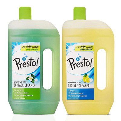 Amazon Brand - Presto! Disinfectant Surface/Floor Cleaner, Pack of 2 - (975 ml Citrus & 975ml Jasmine)