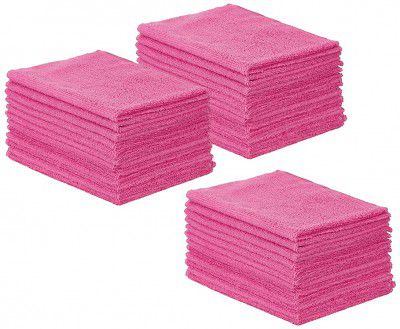 Amazon Brand - Presto! Microfibre Cleaning Cloth, 40 x 30 cm, 220 GSM, Set of 36, Pink