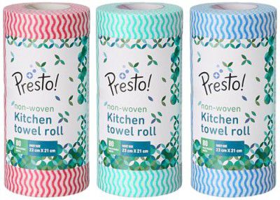 Amazon Brand - Presto! Non-Woven Kitchen Towel Roll | 80 Pulls (Pack of 3)