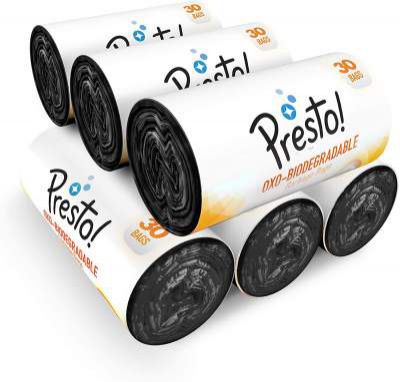 Amazon Brand - Presto! Oxo-Biodegradable Garbage Bags, Small (17 x 19 inches) - 30 bags/roll (Pack of 6, Black)
