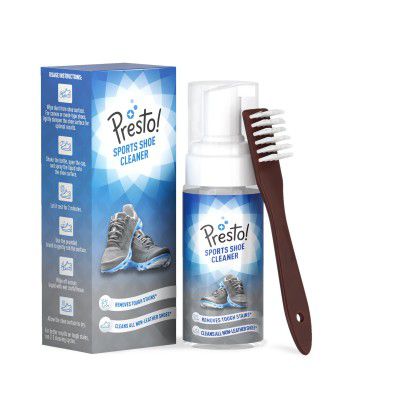 Amazon Brand - Presto! Sports Shoe Cleaner with Brush, Removes Tough Stains, No Water Required, Ready to Use