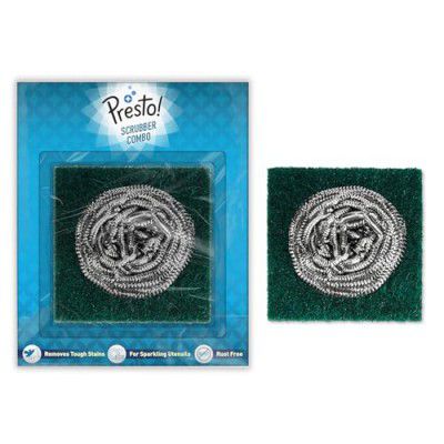 Amazon Brand - Presto! Stainless Steel Scrubber (15g) and Scrub pad Combo Pack of 1