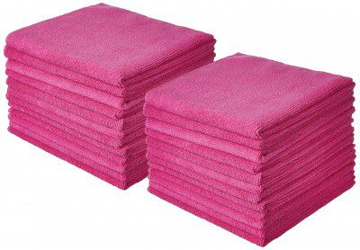 Amazon Brand - Presto! Thick Microfibre Cleaning Cloth, 40 x 40 cm, 330 GSM, Set of 24, Pink