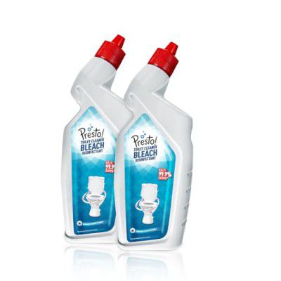 Amazon Brand - Presto! Toilet Cleaner Bleach Disinfectant | 1 Litre | 500 Ml X 2 | Kills 99.9% Germs | White