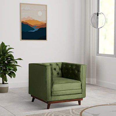 Amazon Brand - Solimo 1 Seater Sofa (Velvet Fabric, Olive Green)
