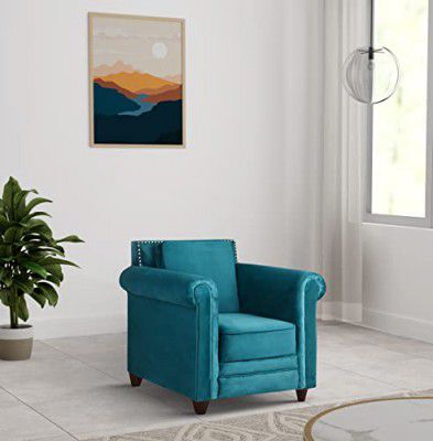 Amazon Brand - Solimo 1 Seater Sofa (Velvet Fabric, Sky Blue)