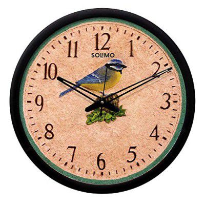 Amazon Brand - Solimo 12-inch Plastic & Glass Wall Clock - Little bird (Silent Movement, Black Frame)