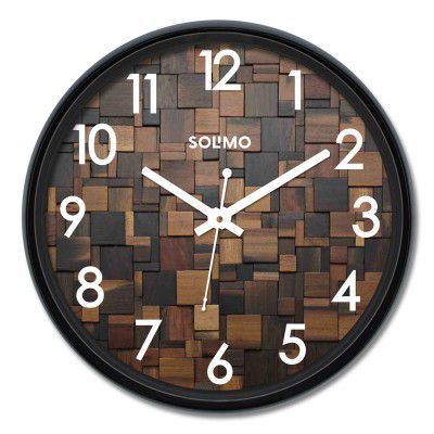 Amazon Brand - Solimo 12-inch Plastic & Glass Wall Clock - Wood Craft (Silent Movement)