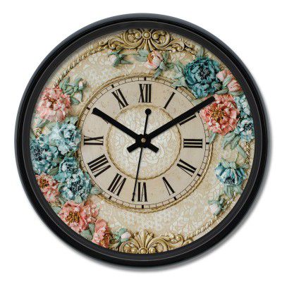 Amazon Brand - Solimo 12-inch Plastic & Glass Wall Clock - Victorian Bliss (Silent Movement)