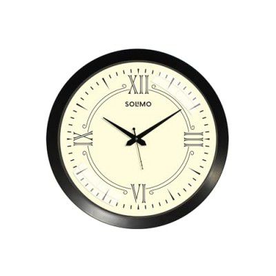 Amazon Brand - Solimo 14-inch Classic & Slim Roman Numbers Silent Movement Plastic Wall Clock - Black & Cream