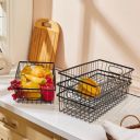 Amazon Brand – Solimo 16" Metal Farmhouse & Pantry Food Storage Basket Bin | Holds Vegetables & Fruits (Pack of 4 | Black)...