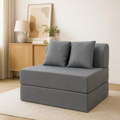 Amazon Brand - Solimo 2 Seater Sofa Cum Bed 6x3 Feet with 2 Cushions, 3 in 1 Convertible Sofa Lounger, Portable Foldable Foam Mattress with Washable Cover for Living Room Bedroom - Grey