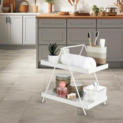 Amazon Brand - Solimo 2-Tier Bathroom & Countertop Organiser Metal Tray | Cosmetic & Makeup Storage Rack | Kitchen Spice Rack (White)