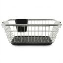 Amazon Brand - Solimo 3-in-1 | Large Stainless Steel Dish Rack with Plastic Drainer | Cutlery Holder & Handle | Utensil Basket & Kitchen Dish Drying Rack Organizer (Steel - Black)...