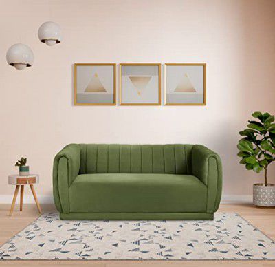 Amazon Brand - Solimo 3 Seater Sofa (Velvet Fabric, Olive Green)