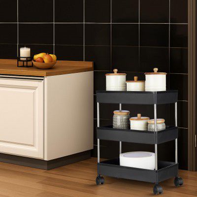 Amazon Brand - Solimo 3-Tier Stainless Steel Kitchen Trolley Rack with Wheels 