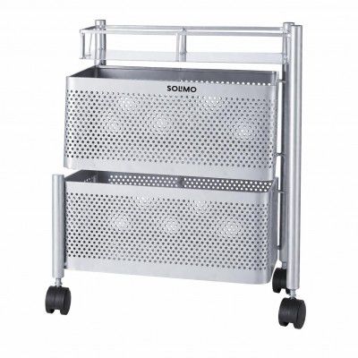 Amazon Brand - Solimo 360° Revolving Preassembled Heavy-Duty 2 Layer Square Portable Trolley with Wheels | Multipurpose Storage Racks | Books, Fruits and Vegetables (Matte,Silver)