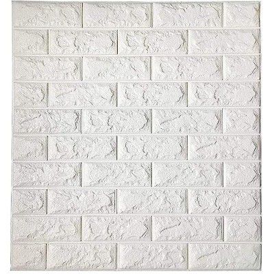 Amazon Brand - Solimo 3D White Brick Wallpaper, Self-Adhesive, Anti-Collision, Waterproof, Sound-Insulated, Durable, Affordable, Easy to use and Remove (PE Foam, 70cm x 77 cm)