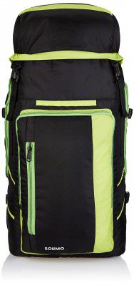 Amazon Brand - Solimo 43L Travel Rucksack with Internal Mesh Organisers with Shoe Compartment (Black with Green Lining)