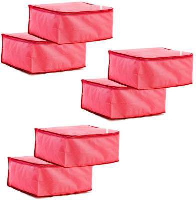 Amazon Brand - Solimo 6 Piece Non Woven Fabric Saree Cover Set, Large, Pink