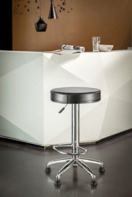 Amazon Brand - Kitchen Bar Stool with Adjustable Height, Metal Base, Chrome Finish, Faux Leather Cushion, Black