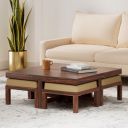 Amazon Brand - Solimo Acamar Solid Sheesham Wood Coffee Table with 4 Stools (Teak Finish)...