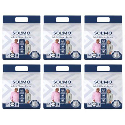 Amazon Brand - Solimo Adult Diapers Pant Style Medium (M) Size, 60 Count | 60-115 cm (24'' - 45'') | with Fast absorption, Leak Proof, Unisex