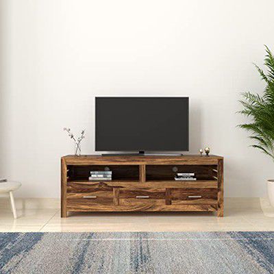 Amazon Brand - Solimo Aelen Solid Sheesham Wood Entertainment Unit with 3 Drawers and 2 Shelves (Natural Finish)