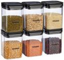 Amazon Brand - Solimo Airtight Plastic Storage Jar and Container Set-I | BPA Free | Multipurpose Storage | 1150ml Each, Set of 6 (Black)...