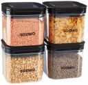Amazon Brand - Solimo Airtight Plastic Storage Jar and Container Set-I | 750ml each, Set of 4 (Black)...