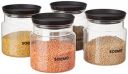 Amazon Brand - Solimo Airtight Plastic Storage Jar Set, 4 Containers (1000ml), BPA Free, Black...