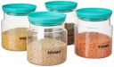 Amazon Brand - Solimo Airtight Plastic Storage Jar Set, 4 Containers (1000ml), BPA Free, Blue...