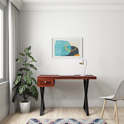 Amazon Brand - Solimo Alsike 1 Drawer Study Table with Iron Legs (Sheesham Wood, Honey Finish)