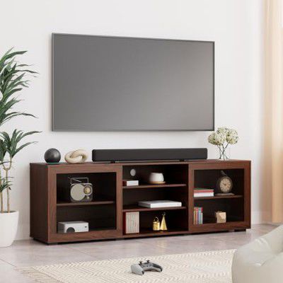 Amazon Brand - Solimo Altamore Engineered Wood TV Unit with Sliding Doors, 7 Shelves (Walnut Finish)